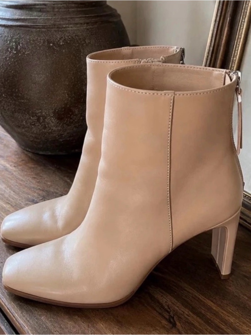 MIA Nude Square-Toe Block Heel Ankle Boots